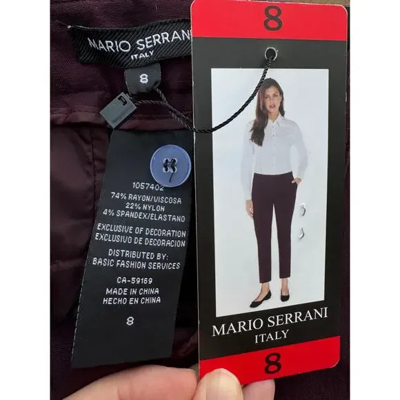 Mario Serrani Pants Size 8 Merlot Slim Fit Comfort Stretch - Picture 4 of 6